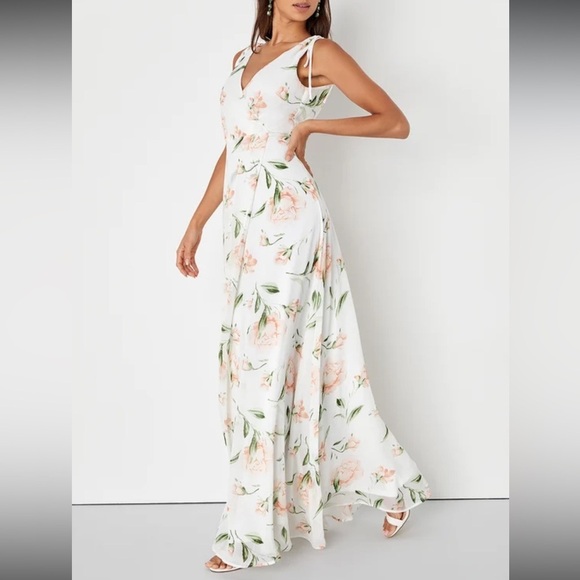 LULUS Romantic Possibilities White Floral Print Maxi Dress Size Large - Picture 8 of 9